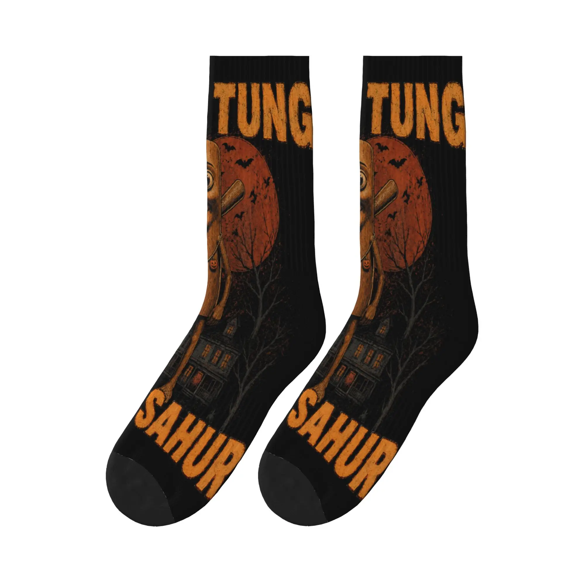 Men Socks Vintage Halloween Tung Tung Sahur Pumpkin Scary Stockings Autumn Elegant Soft Socks Design Skateboard Anti Sweat Socks