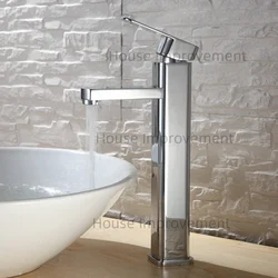 Bathroom Faucet Hot and Cold Water Tap Plastic Single Handel Single Hole Deck Mounted Washbasin Bathtub Mixer in Black Chrome