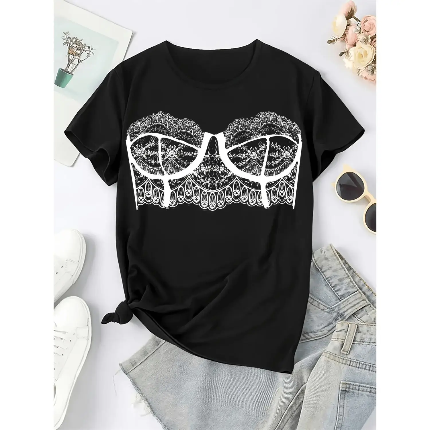 A Summer Cute Unisex Plain Short-Sleeved T-Shirt Picture 5 Printed Pattern T-Shirt, Spring And Summer Sports Casual Short-Sleeved Top, Women'S Clothing
