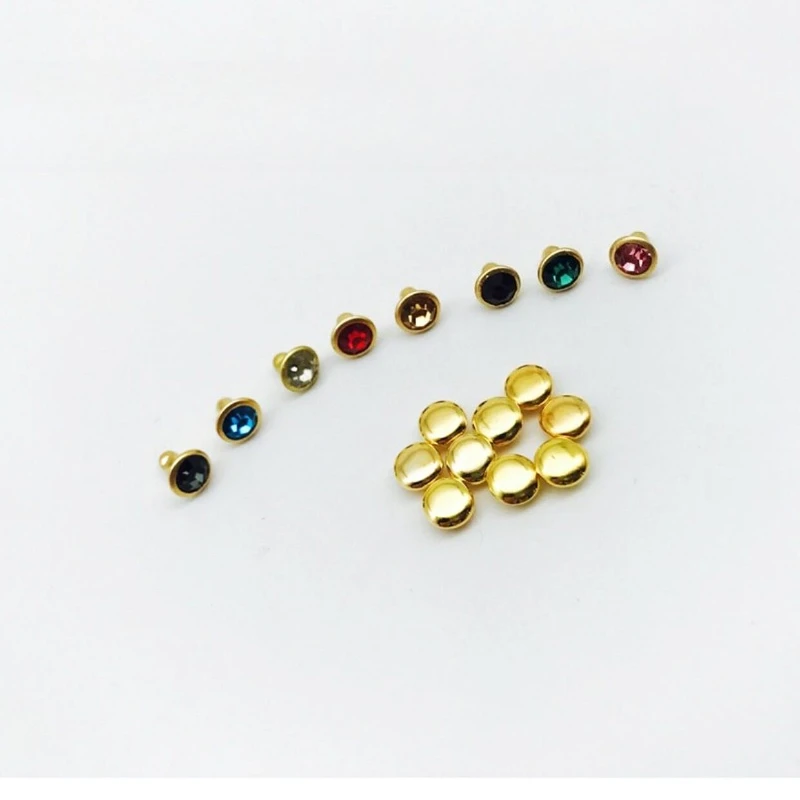 6mm Golden Base Rhinestone Rivets Glass Multicolor Crystals Studs For Leathercraft DIY Leather Rivets