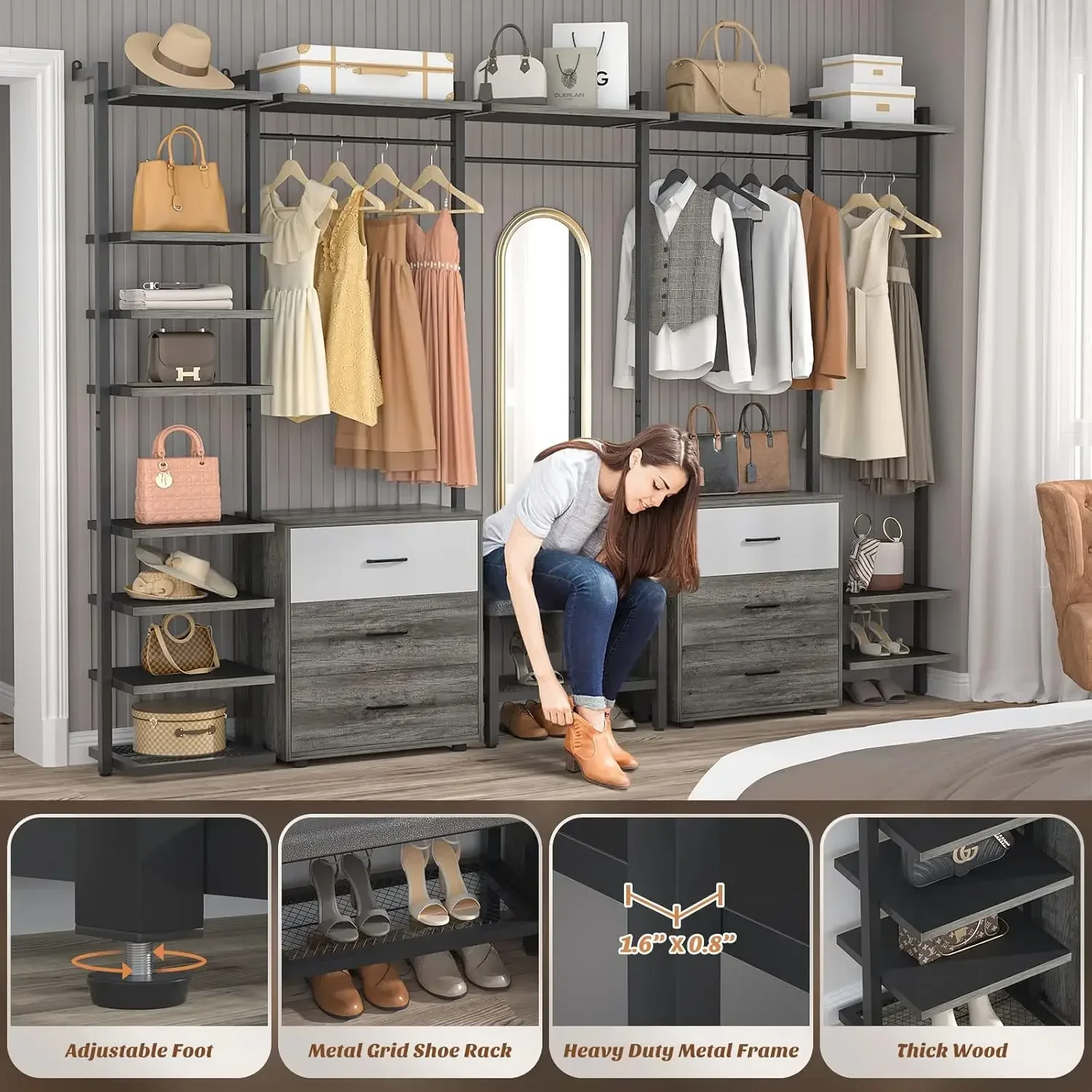 [وصول جديد، سعر مخفض! ] رف الملابس منظم خزانة عالي التحمل لتعليق الملابس، رف ملابس كبير مثبت على الحائط C