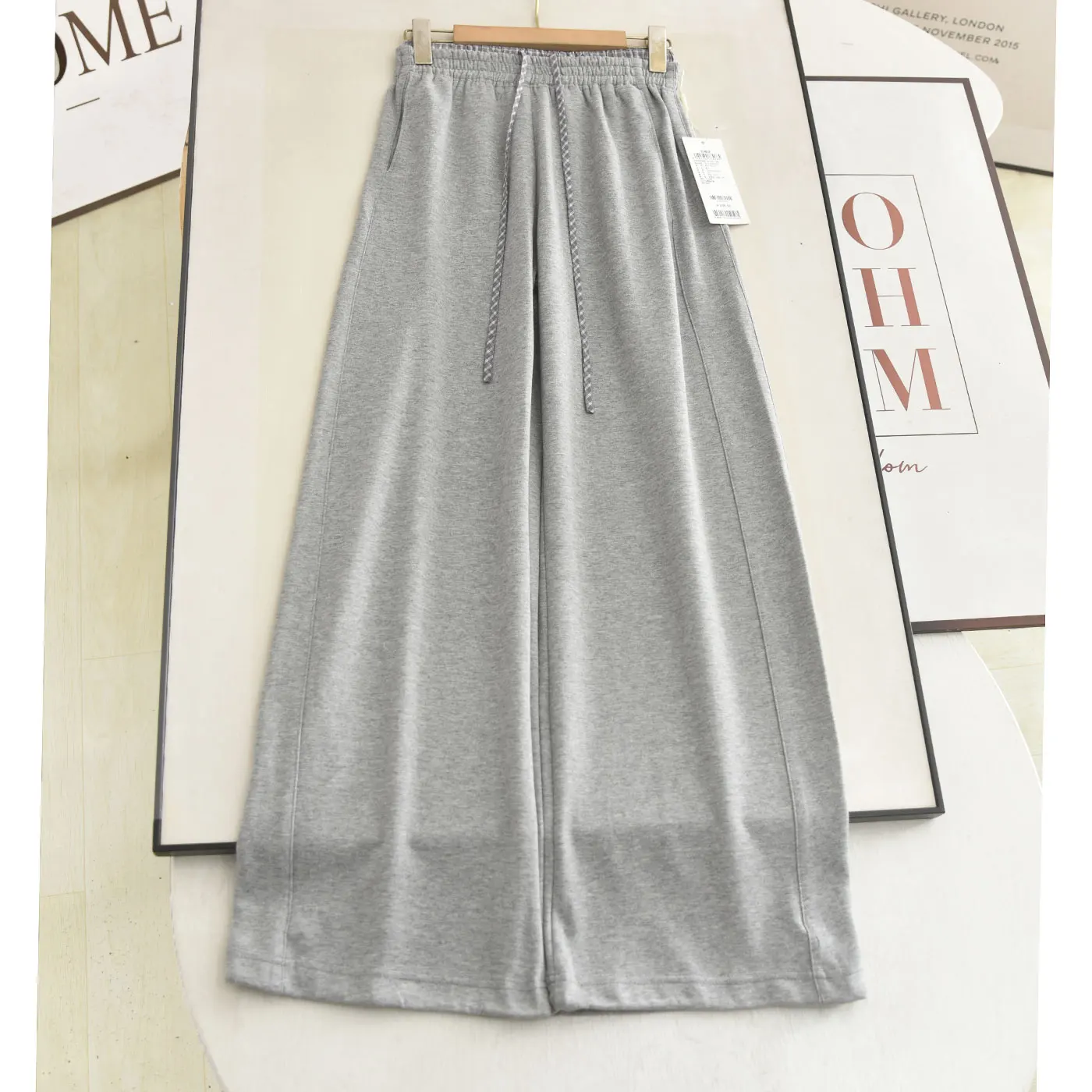 

Женские широкие брюки с высокой талией, в клетку, с пэчворком, на шнурке, повседневные, свободного кроя, серые, весна 2026, модные, в стиле кэжуал