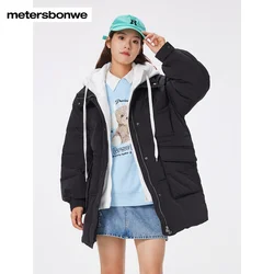 Metersbonwe jaqueta feminina grossa jaqueta senhoras para baixo jaqueta nova moda quente marca de alta qualidade natal vermelho outerwear