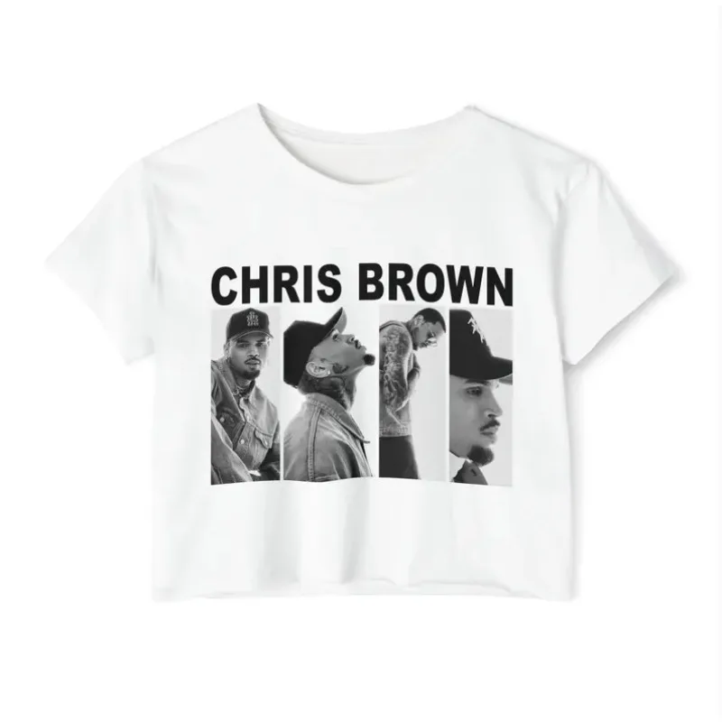 Chris Brown 2026 Vintage 90s Crop Top Exposed Navel Funny T-Shirt Oversize O-Neck Tops Tshirt Top Women