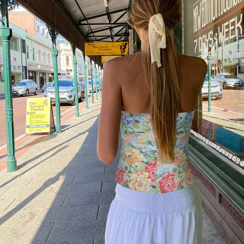 Oil Painting Floral Print Tops Y2K Tube Top Summer Off-shoulder Vest Slim Clubwear High Street Woman's Corset Strapless Crop Top