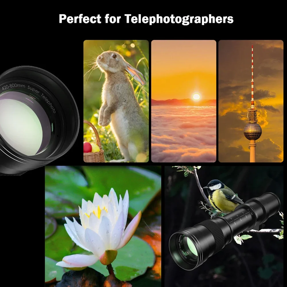 Lightdow 420-800 مللي متر F8.3-16 عدسة تليفوتوغرافي تكبير يدوية مع مرشحات عدسة UV CPL FLD 2X محول RU USA ES مستودع الشحن