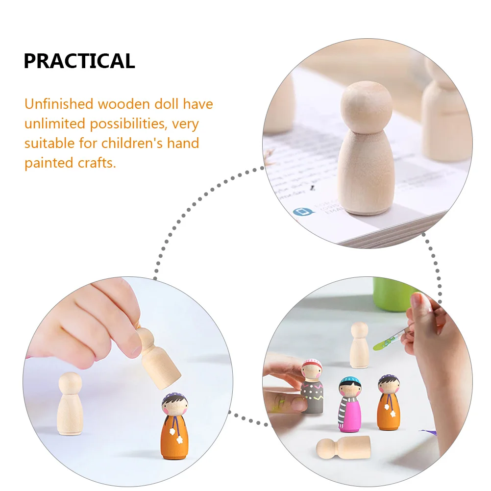 

30 Pcs Unfinished Wooden Peg Smooth Kids Hand Painted Craft Supplies Parent Child Activity Blank for Family