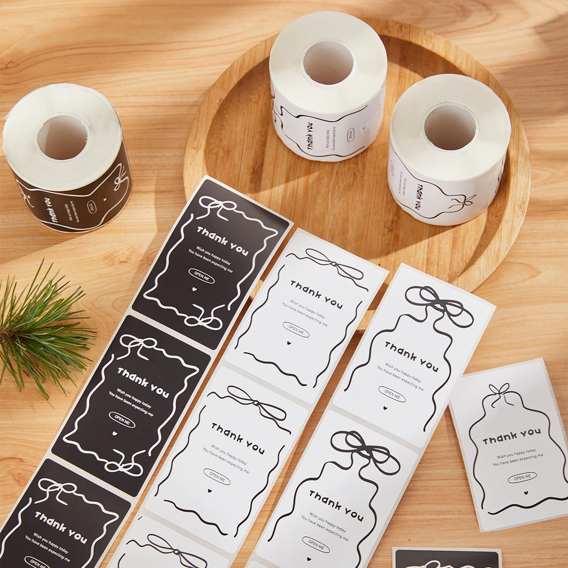 Black and White Thank You Stickers Square Sealing Paste Aircraft Box Envelope Greeting Card Gift Packaging Decorative Stickers
