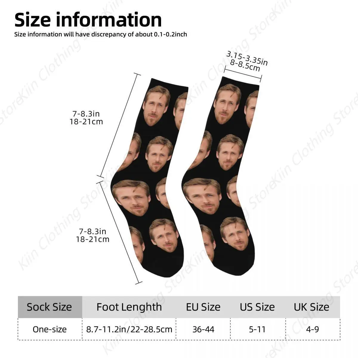 Men's Ryan Gosling Big Face Socks Cotton Casual Socks Novelty Merch Middle TubeSocks Wonderful Gifts