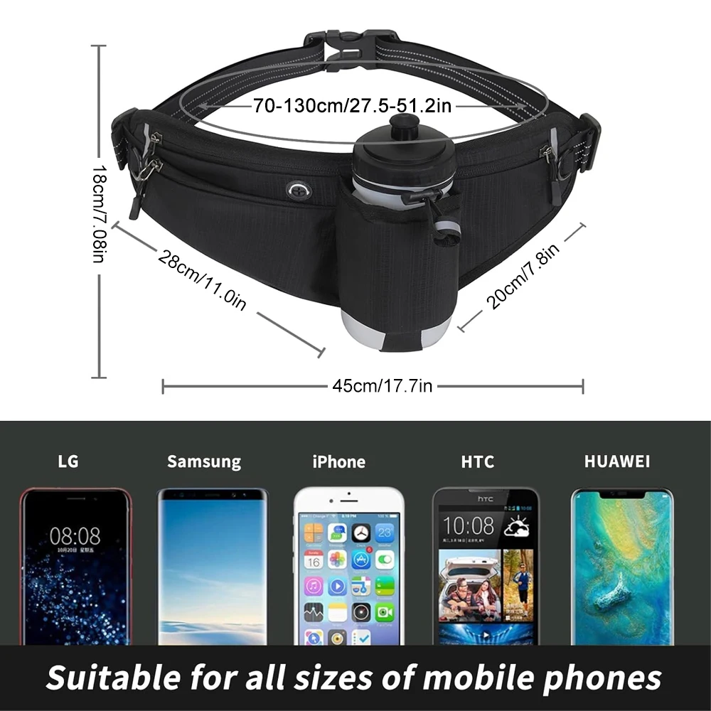 1PCS Fanny Pack with Water Bottle Holder and Reflective Strips Running Belt Hydration Waist Pack for Walking Running Hiking