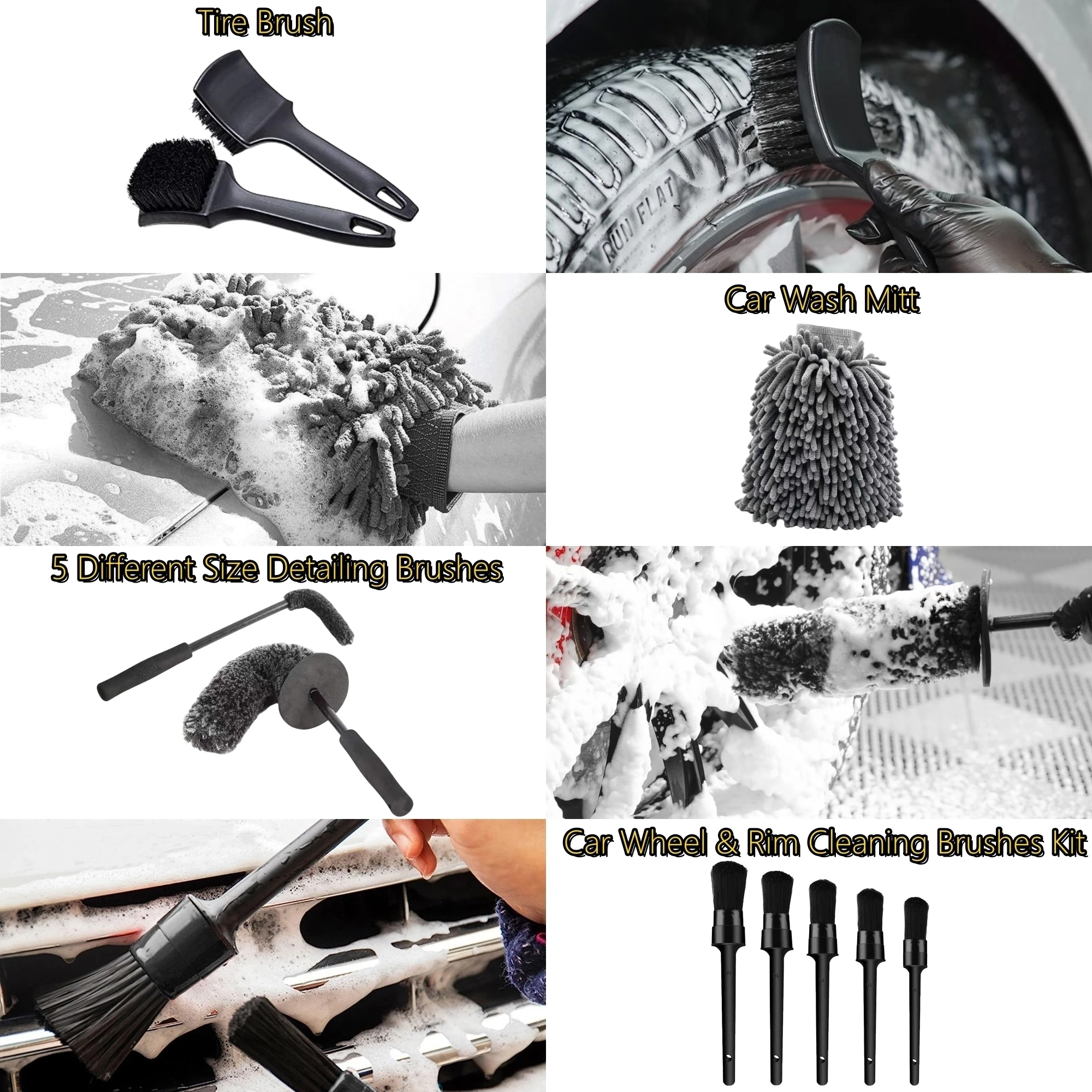 

9PCS Car Wash Cleaning Kit Auto Detailing Brush Set With Microfiber Wash Glove Hub Tire Brush The Perfect Car Wheel Cleaning Kit