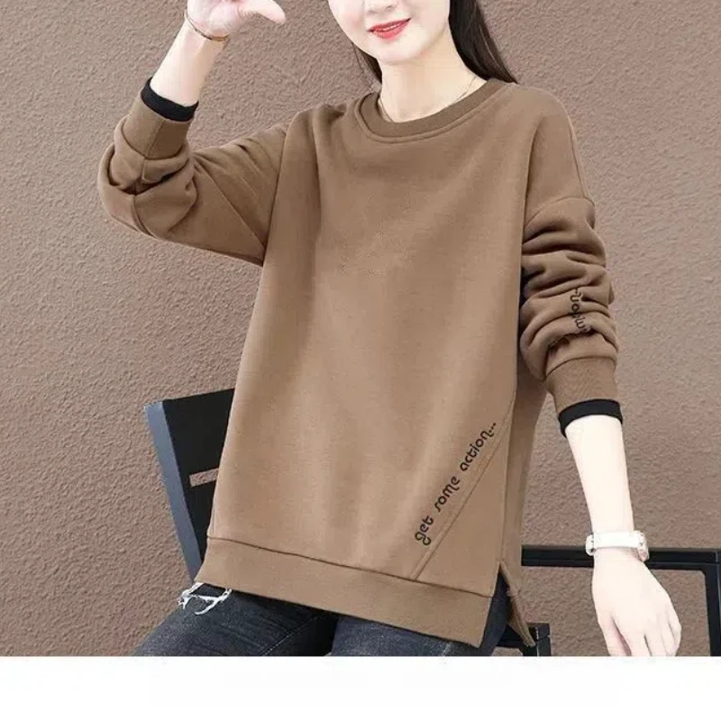 Women\'s Clothing Aesthetic Spring Autumn Round Neck Solid Hoodies Pullover Lantern Long Sleeve Casual Fashionable Loose Top