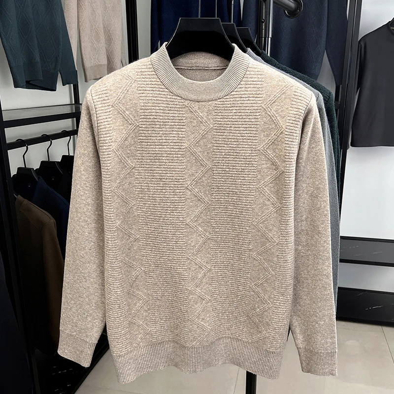 Premium trend brand men's sweater knitted round neck solid color printed Korean style luxury comfort warm autumn winter pullover