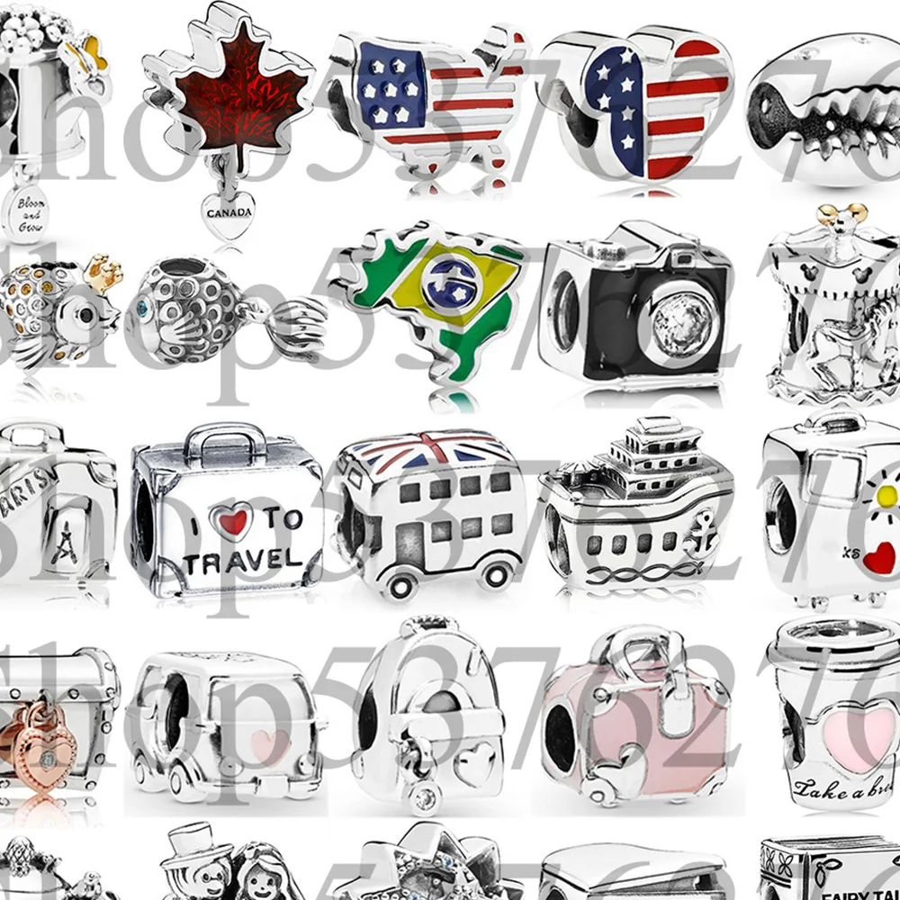 925 Sterling Silver Bead Club 2019 United States Outline Brazil Flag Charm For Fashion Women Bracelet Bangle Gift DIY Jewelry