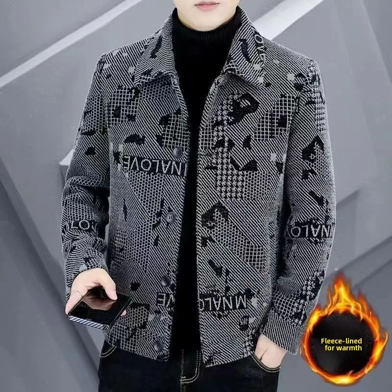 

Men's Casual Thiened Woolen Coat 2023 Autumn Winter New Sle Turn-down Collar Premium Quali ort Length Jaet