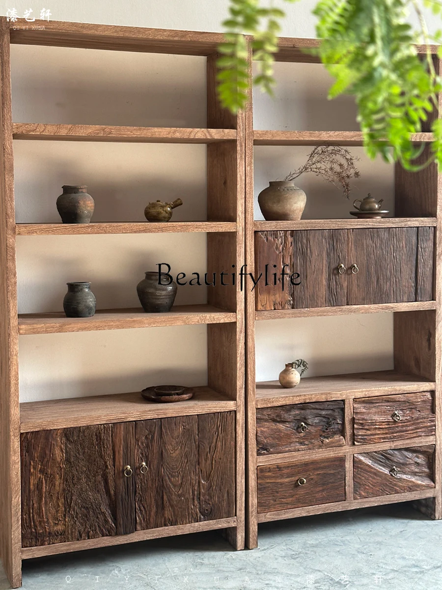 Old Wood Solid Wood Storage Flower Stand Hallway Antique Shelf Tea Stand Height Side Cabinet Display