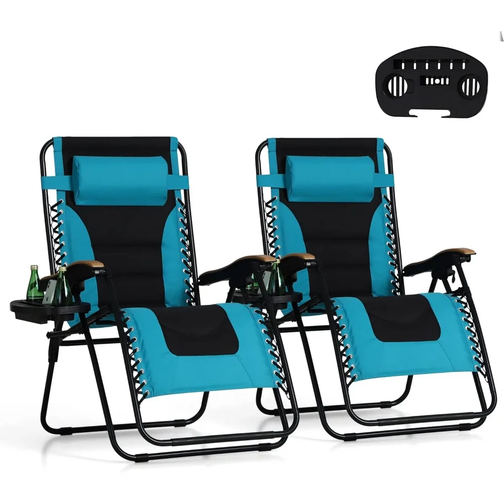 

XXL Oversized Padded Zero Gravity Chair, Foldable Patio Recliner, 30" Wide Seat Anti Gravity Lounger with Cup Holder,