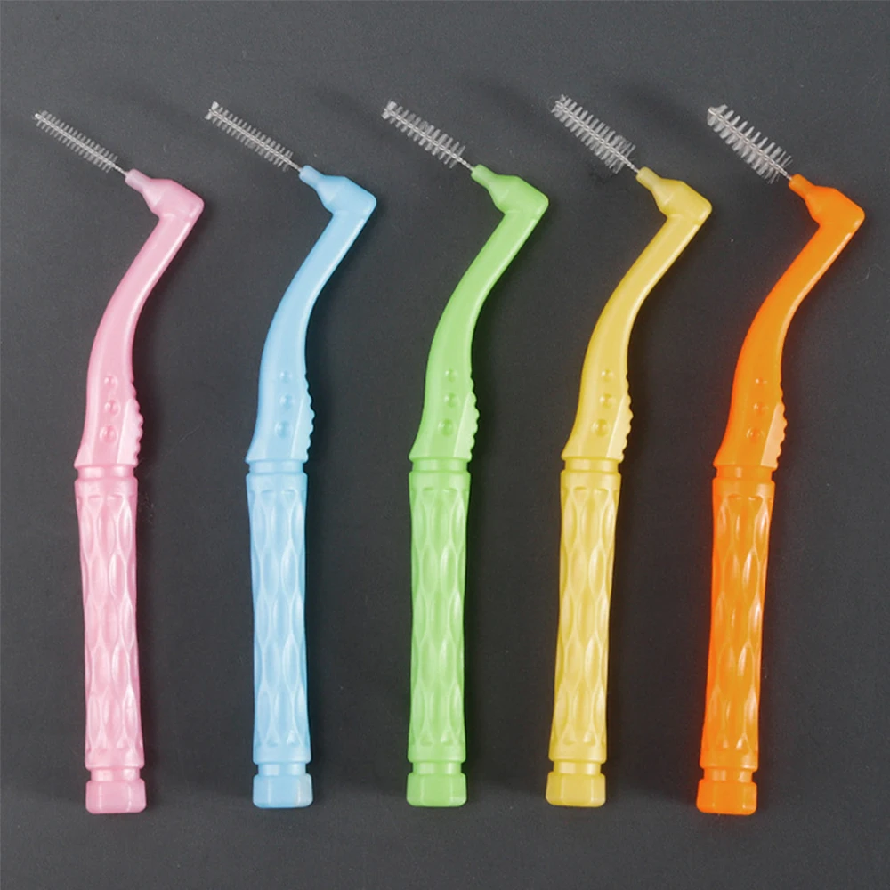 200pcs Dental Disposable Interdental Brushes Oral Dental Hygiene Brush Angled Interdental Tooth Cleaning Tool
