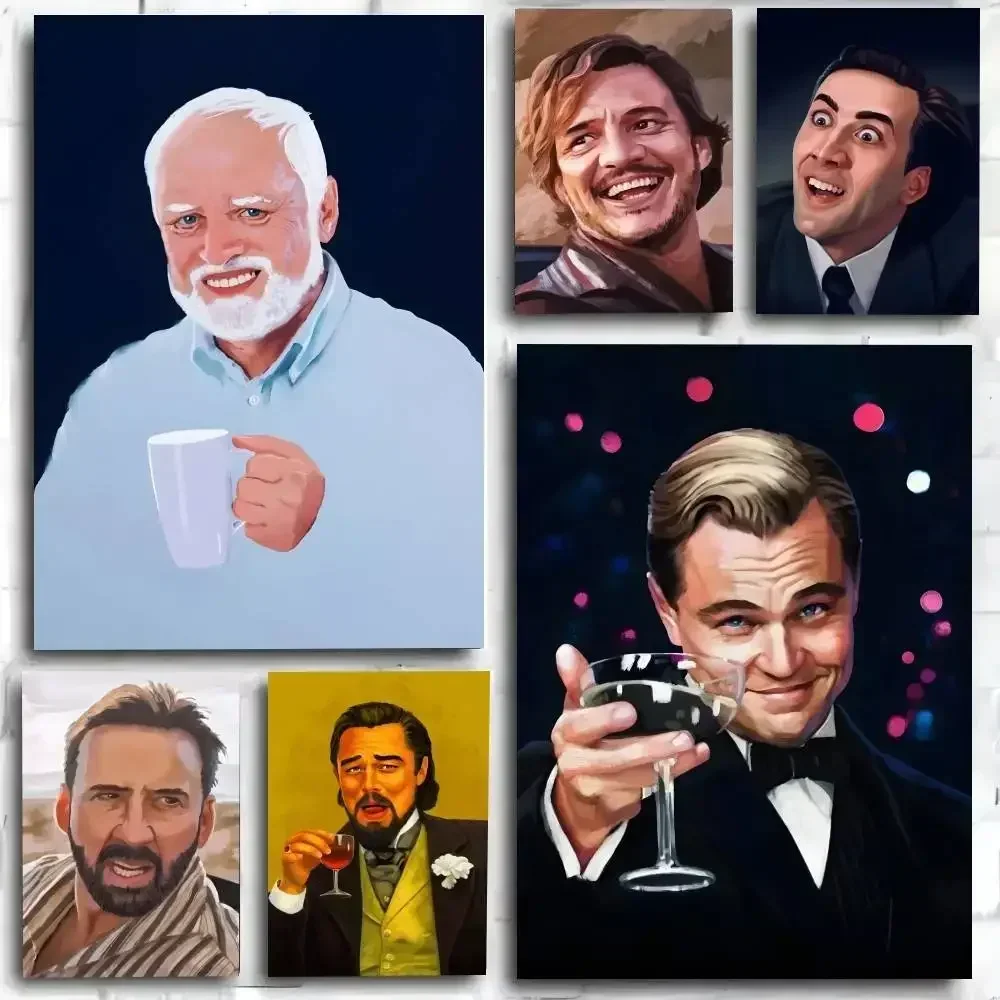 Funny Celebrity Leo Laughing Django Meme Inspired Calvin Candie Poster and Prints Wall Pictures for Modern Bedroom Home Decor