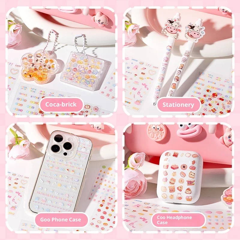 귀여운 만화 네일 스티커, 24장 미니 화장대 스티커, 네일, 저널 및 공예용 - 미적 방수 네일 아트 장식