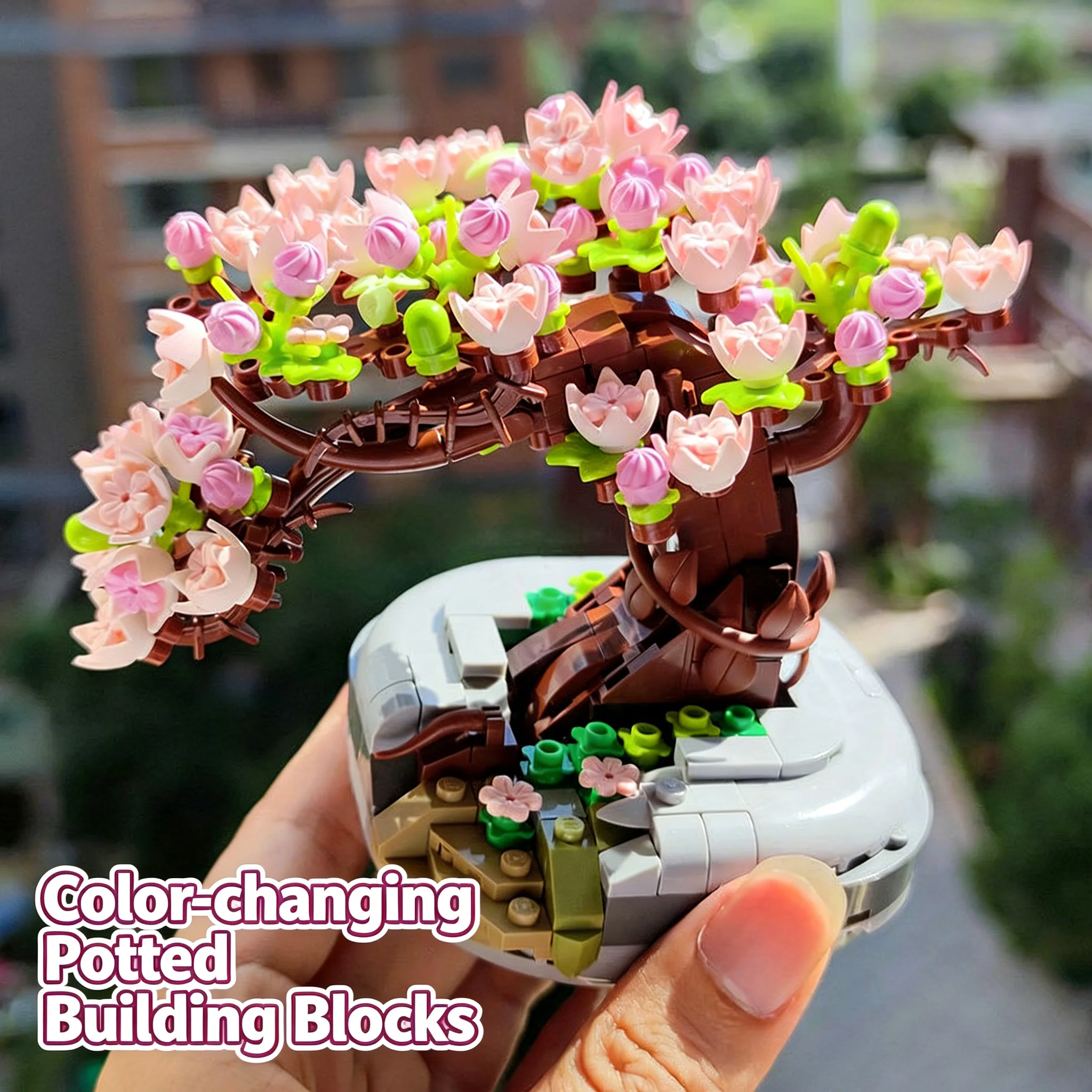 

426pieces Color-changing Cherry Bonsai Building Blocks Succulent Mini Bricks Plastic Model Diy Assembly Toys Home Deco Kids Gift