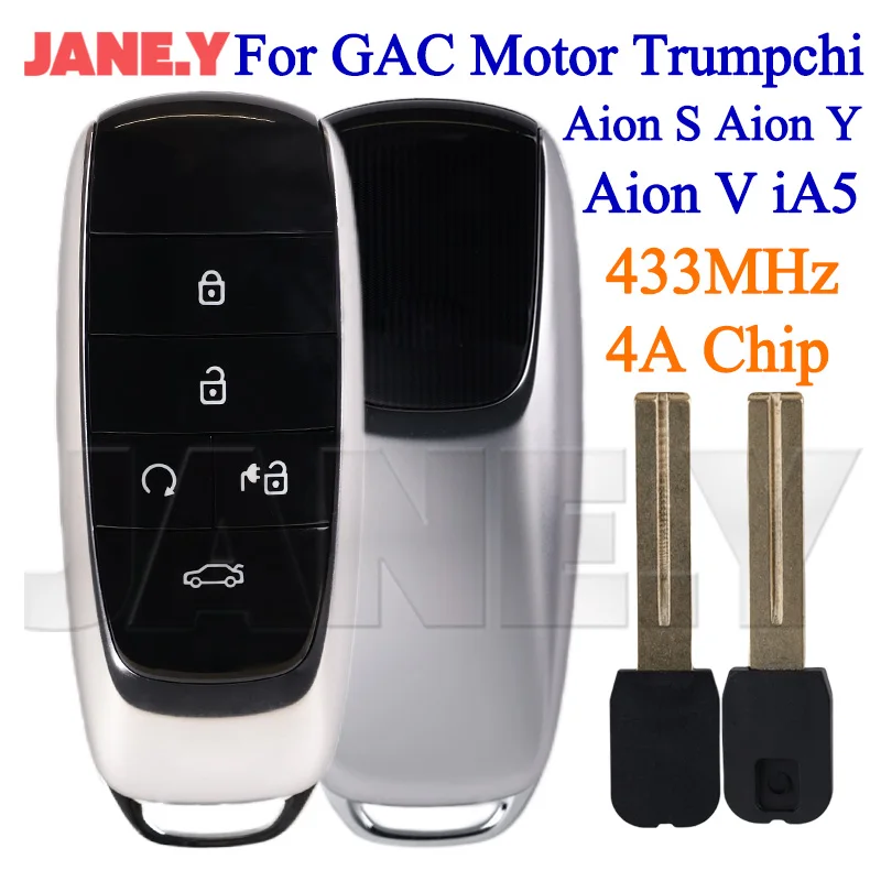 Car Remote Control Key For GAC Motor Trumpchi Aion S Aion Y AION V iA5 Transponder 433MHZ 4A Chip 4 Buttons Fob Car Key Keyless