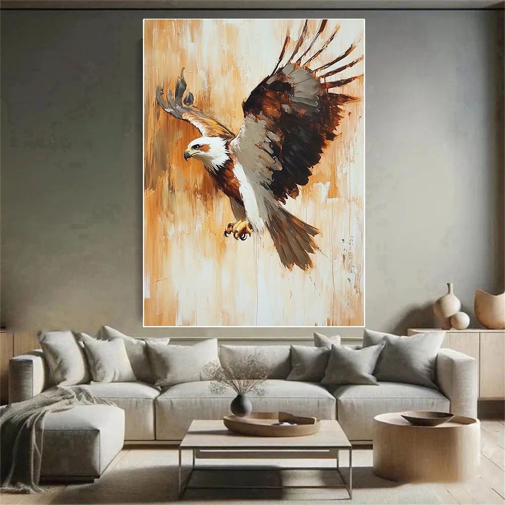 

100% Hand Painted Flying Eagle Oil Painting, Handmade Impasto Animal Canvas Wall Art, Modern Home Decor for Living Room Office