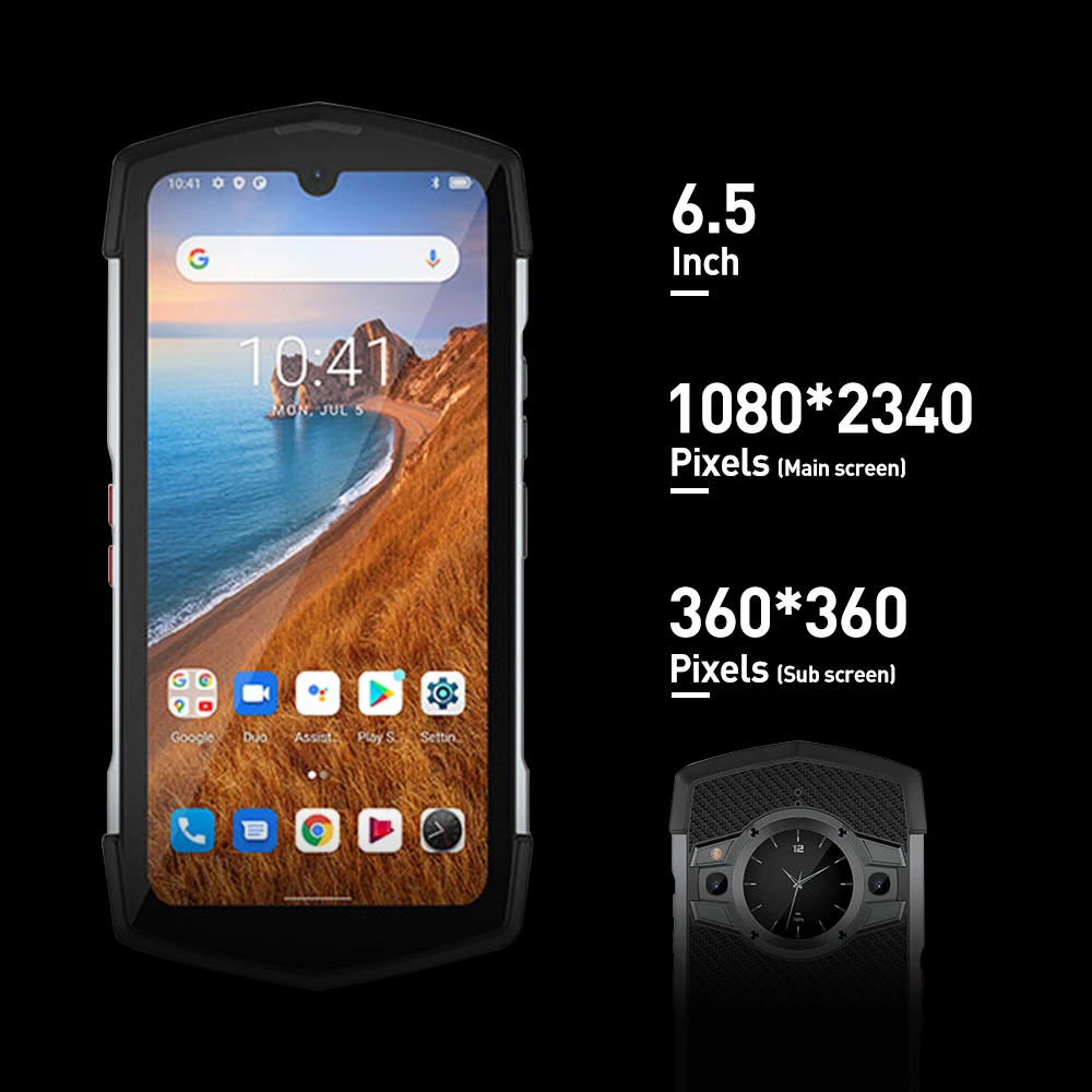 Unihertz TickTock Smartphone IP68 à prova d'água 5G 6,5 "8GB + 128GB Android 11 Dimensity 700 NFC 6000mAh Tela Dupla Celular