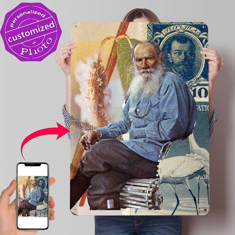 Leo Tolstoi Porträt-Collage Metallposter Individualisierte Wandkunst Retro Vintage Blechschilder für Schlafzimmerdekoration Raumdekor Herren