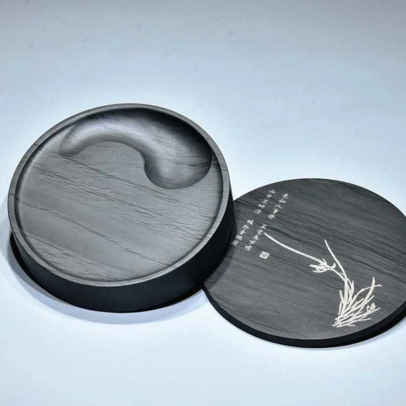She Ink Slab With Lid Tai Chi Inkstone Water Grain Stone for Calligraphy Brush Writing Practice Painting Ink Grinding Stationery