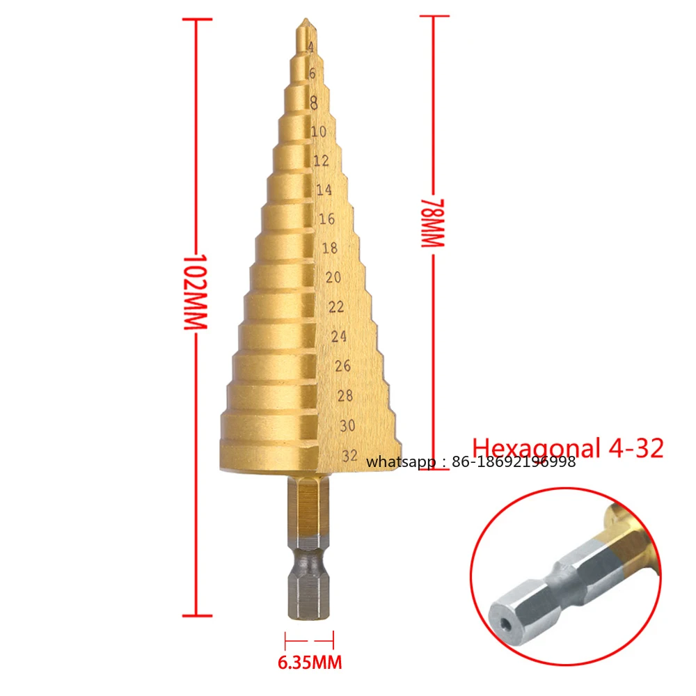 4-32 Mm 4-20 Mm HSS Titanium Coated Step Drill Bit High Speed Steel Metal Wood Hole Cutter Cone Drilling Tool
