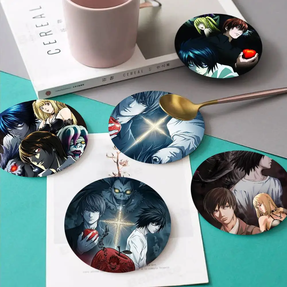 Anime Death Note DN L Classic Vintage pattern art painted anti-slip coasters, suitable for decoration of living room kitchenware