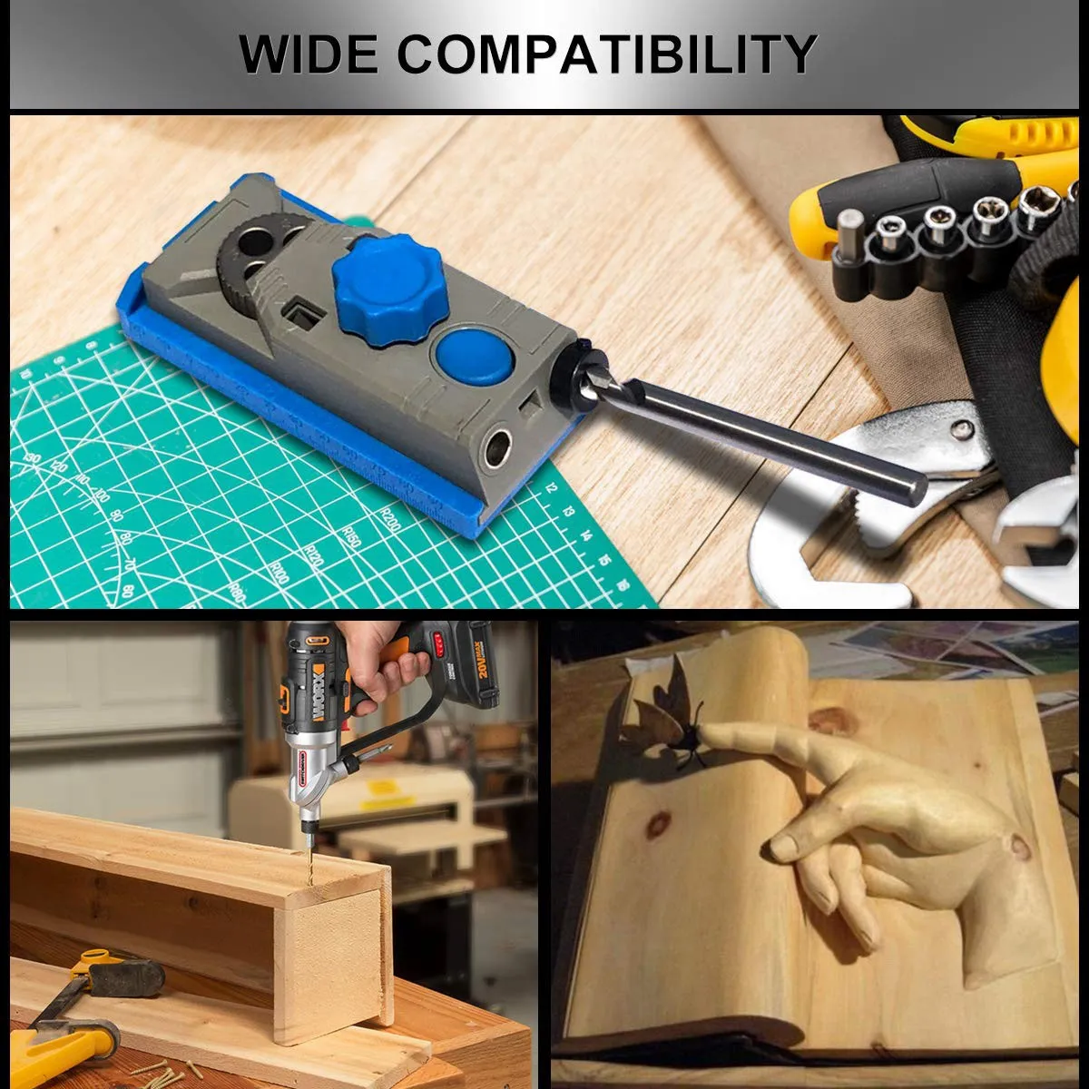 BMBY-3/8 Inch Pocket Hole Drill Bit With Depth Stop Collar With 5 PCS Self Centering Hinge Tapper Core Drill Bit Set