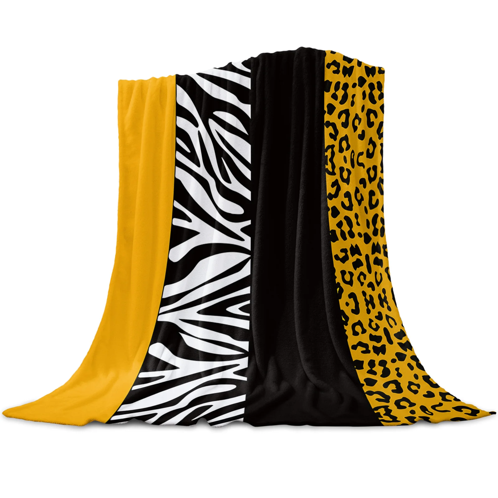 Yellow Leopard Zebra Stripes Printed Throw Blanket Flannel Fleece Blankets Warm Soft Throws for Sofa Couch Bed Bedroom Bedspread