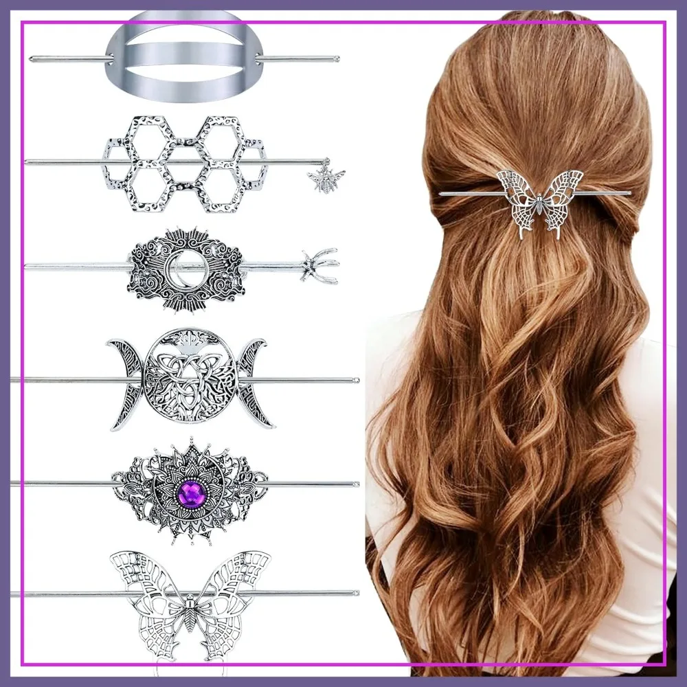 

6 Pieces Vintage Silver Metal Celtic Hair Pins Retro Hair Sticks Minimalist Hair Accessories for Women