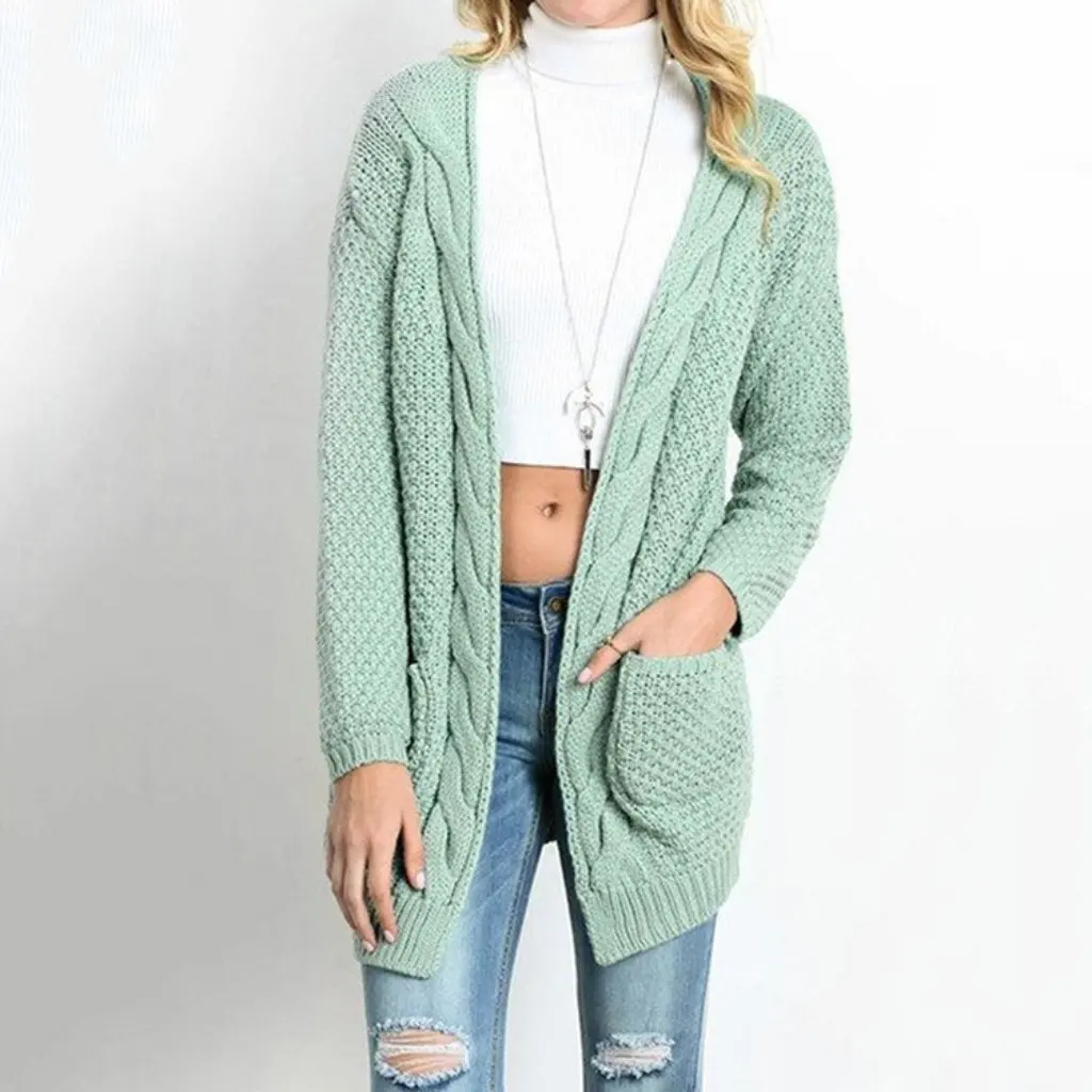 

Women's plus Size Knitwear Cardigan Long Sleeve Mid-Length Sweater with Side Pockets for Autumn Winter Fashion