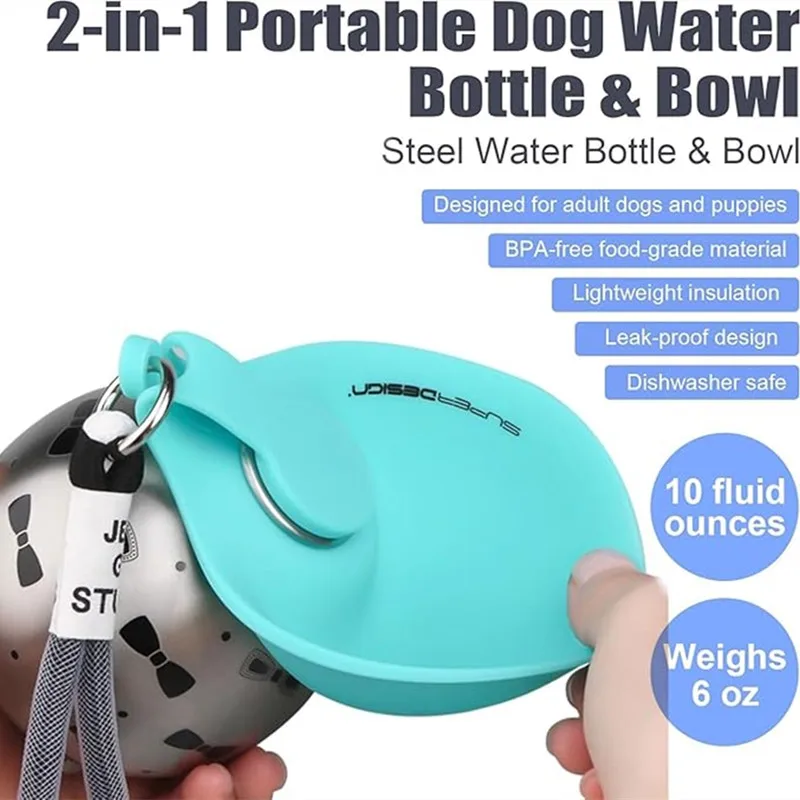 Botella de agua portátil para perros y gatos, acero inoxidable