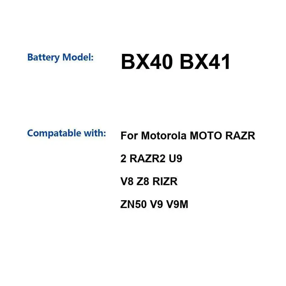 

Для Motorola Moto Razr 2 U9 V8 Z8 Rizr ZN50 V9 V9M Быстрая зарядка 740 мАч Премиум Сменный аккумулятор для мобильного телефона BX40 BX41