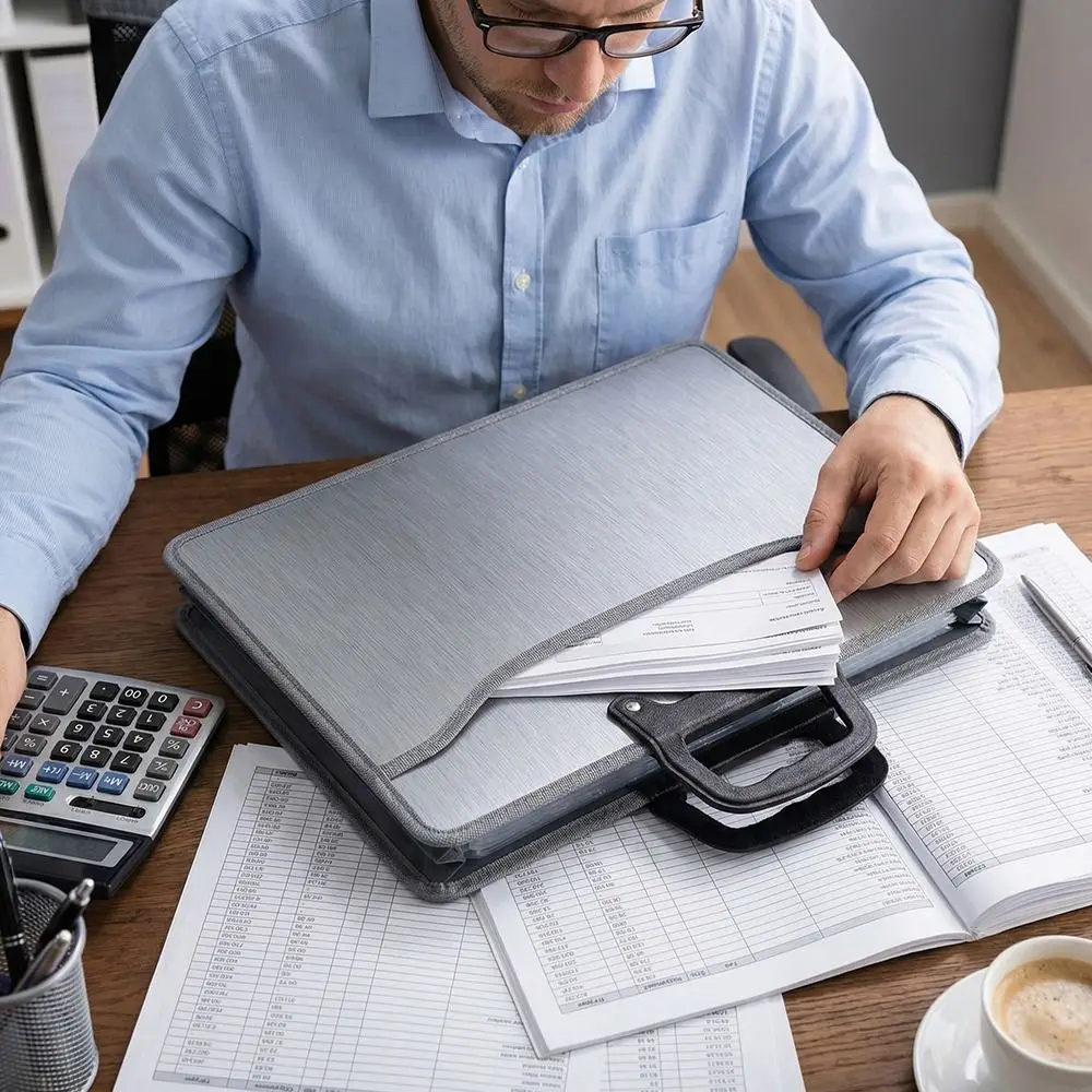 

Портативная сумка для документов из ткани Оксфорд, большая вместимость, многослойная, на молнии, с ручкой, офисный портфель, для автомобиля