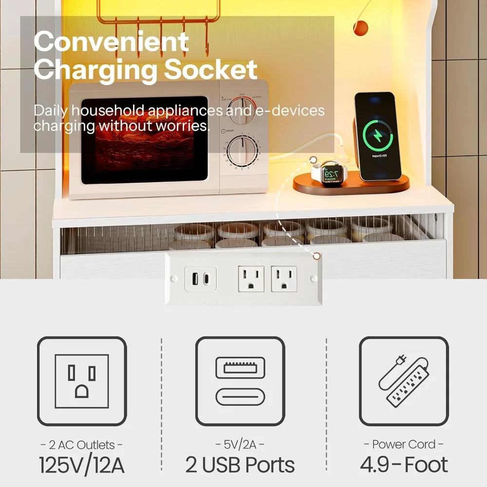 خزانة مخزن المطبخ الحديثة مع إضاءة LED ومحطة شحن، وحافظة تخزين 67 بوصة مع ميكروويف #4