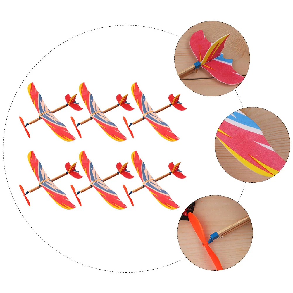 Modelo de avión de 6 piezas para niños, juguete educativo, planeador, hecho a mano, de plástico y madera