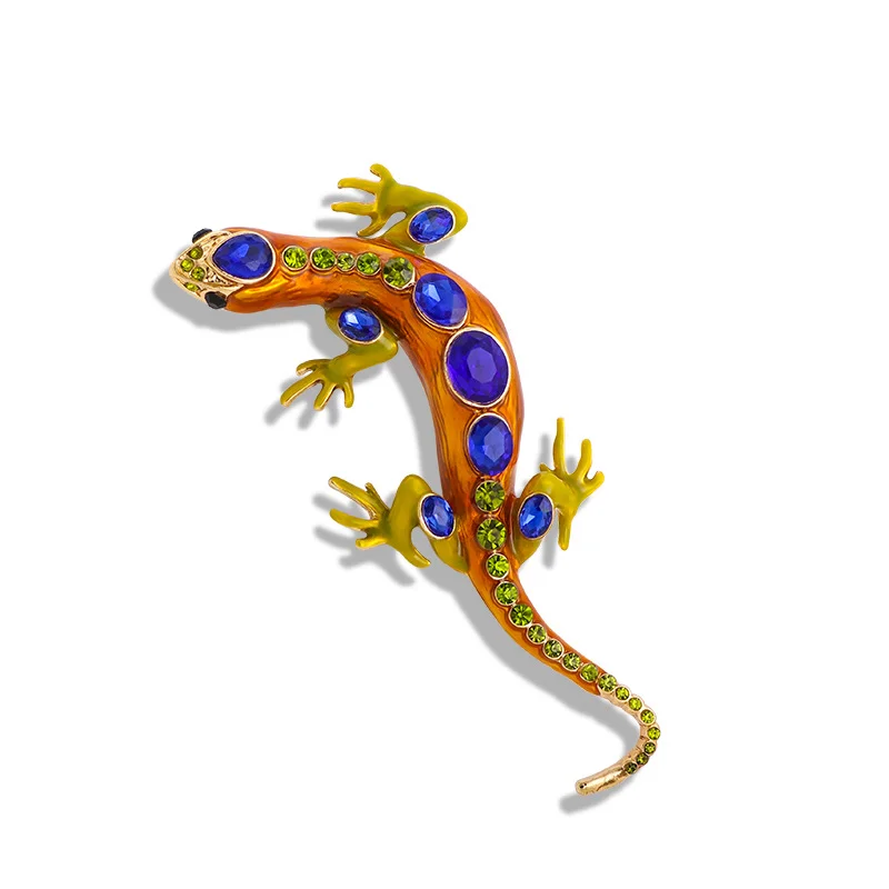 Women\'s Vintage Lizard Enamel Brooch Women\'s Coat Fashion Crystal Animal Solid Color Pins Emblem Suit Clothing Button Gift