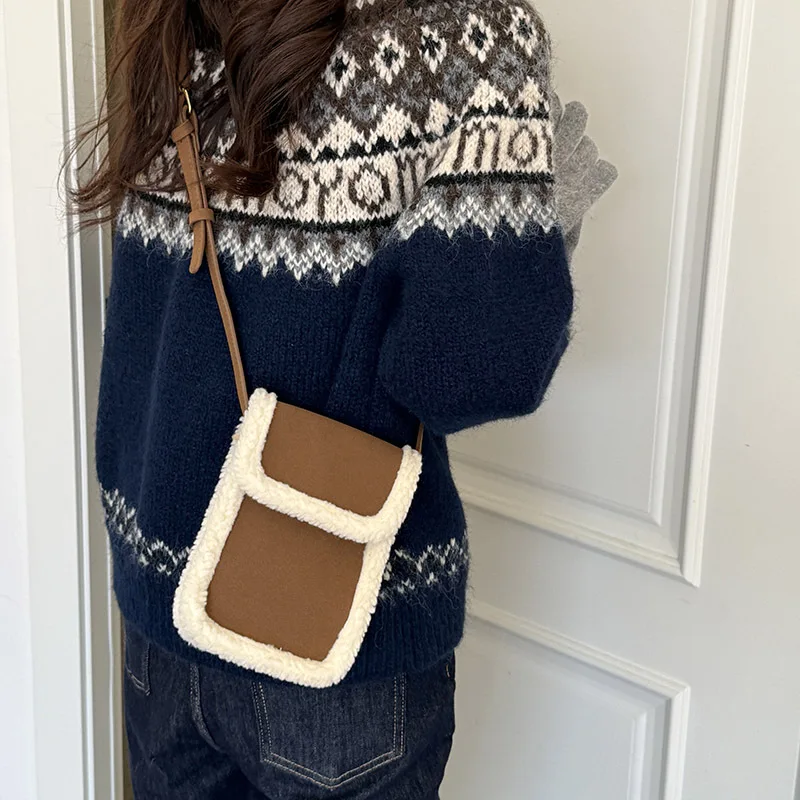 موضة جلد الغزال امبسوول لصق السيدات حقيبة كتف الشتاء تصميم حبال حقيبة كروسبودي عادية المرأة محفظة الهاتف بولسا