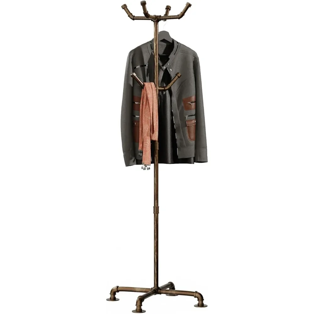 

Metal Pipe Coat Freestanding with 6 Hooks, Heavy Duty Coat Tree Sturdy Coat Racks for Entryway, Hallway, Bedroom