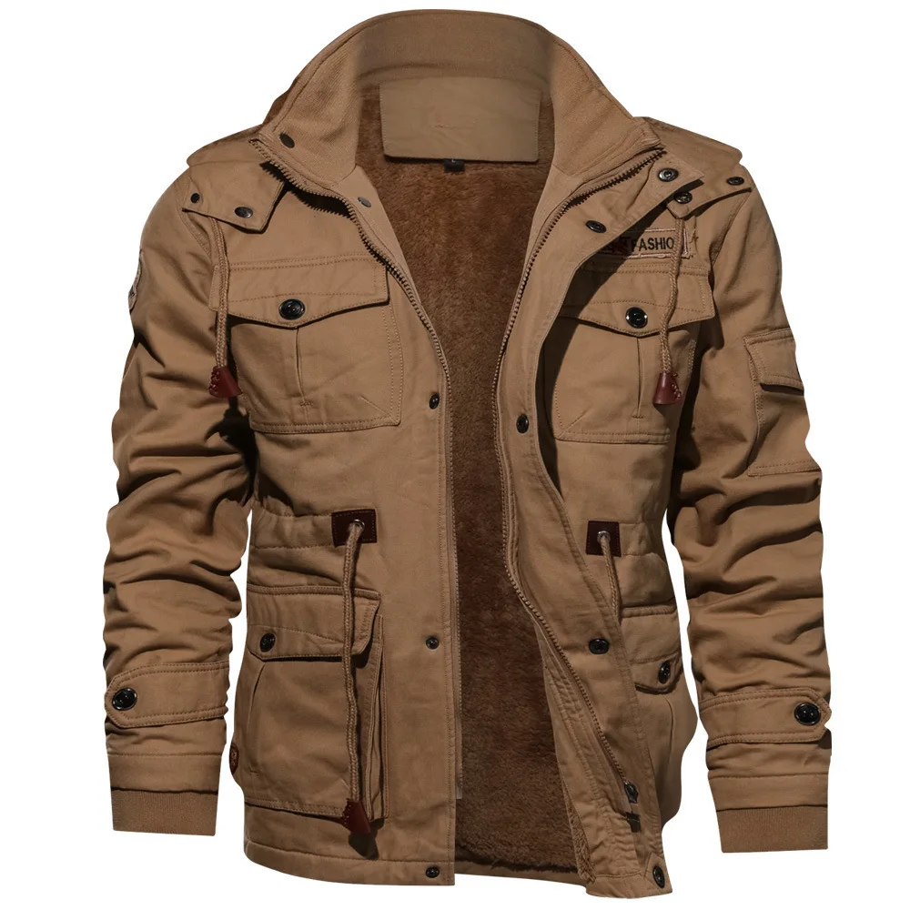 Men's Large-Sized Fleece Hooded Jacket Autumn/Winter 2025 Thickened Embroidered Cotton Washed Casual Outerwear