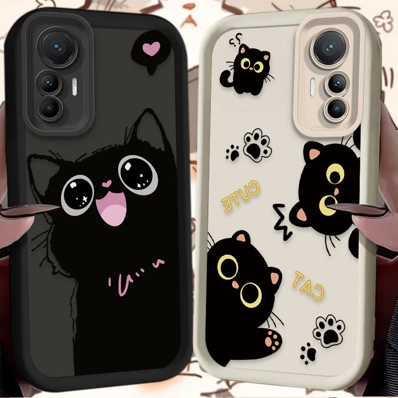 Cute Love Heart Black Cat Phone Case For Xiaomi Poco X7 X6 NEO X5 X3 F8 F7 Ultra F6 F5 Pro F3 M8 M7 M6 Pro 4G 5G M5S Silicone