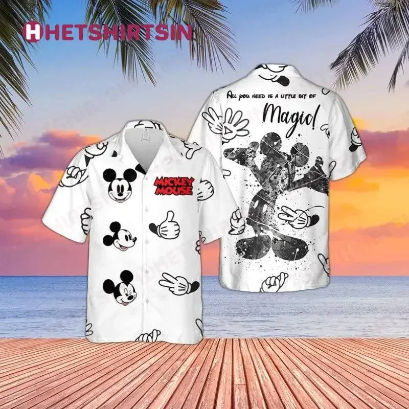 

2024 Disney Mickey Mouse Hawaiian Shirts Mens Fashion Shirts Casual Beach Kids Shirts Vintage Button Down Short Sleeve Shirts