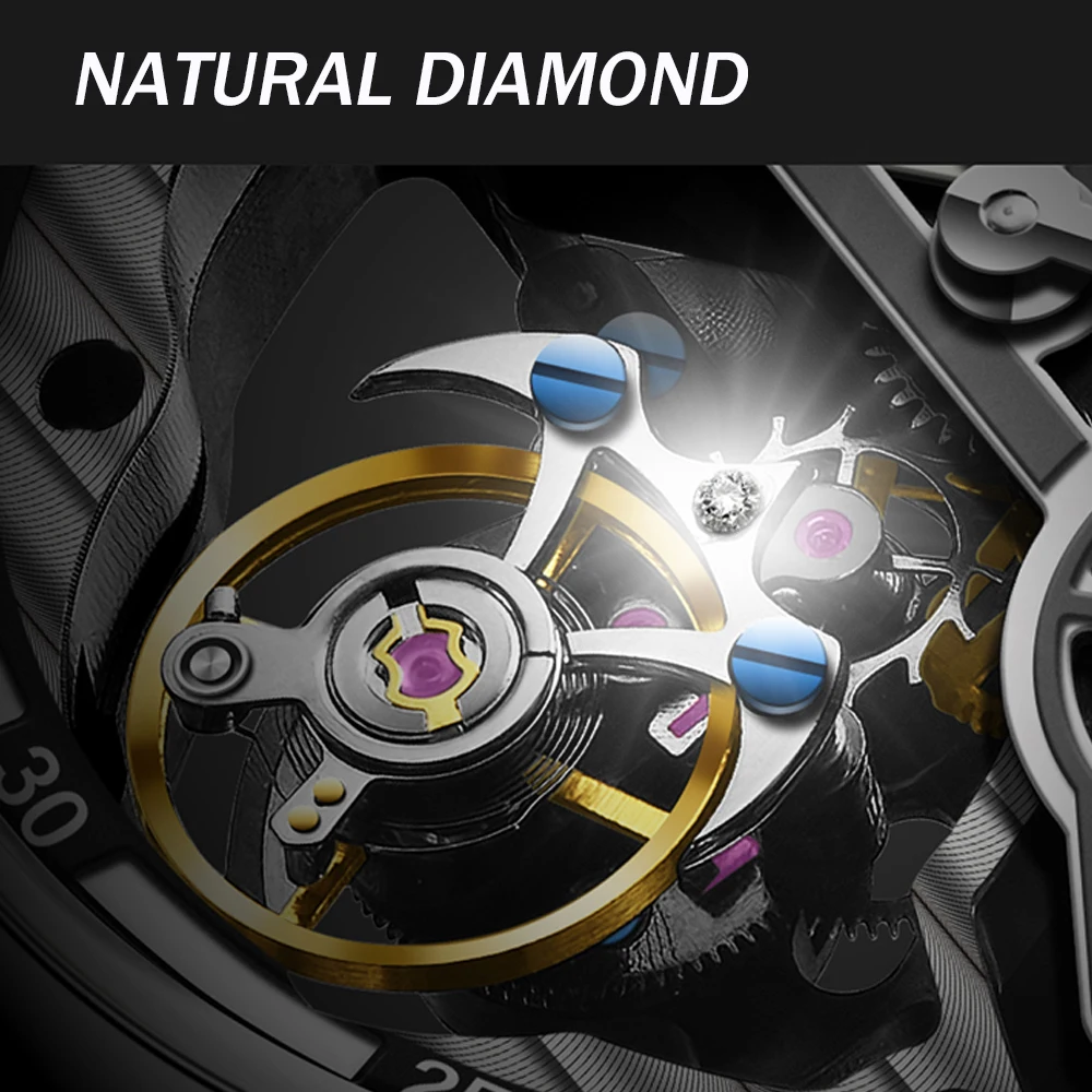 AESOP Men Flying Tourbillon Mechanical Full Skeleton Waterproof Watches Top Brand Luxury Watch for Men Sapphire With Diamond Man