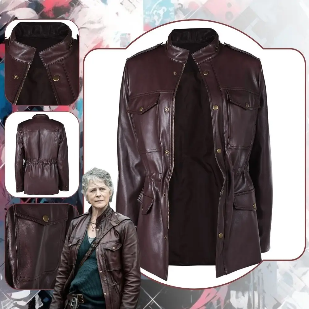 Carol Peletier The Walking Cosplay Dead Costume da donna Giacca in pelle PU Cappotto Abiti da gioco di ruolo Fantasia Abito di carnevale di Halloween