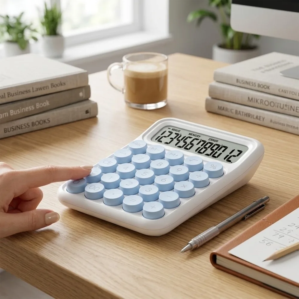 Plastic Shell Mechanical Keyboard Calculator Large Display Screen Compact Size Portable Desktop Calculator Light Weight